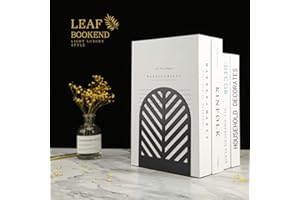 QiMing Leaf Bookends for Books,1 Pair Metal Book Holders for Office Shelves Adults & Kids Gift