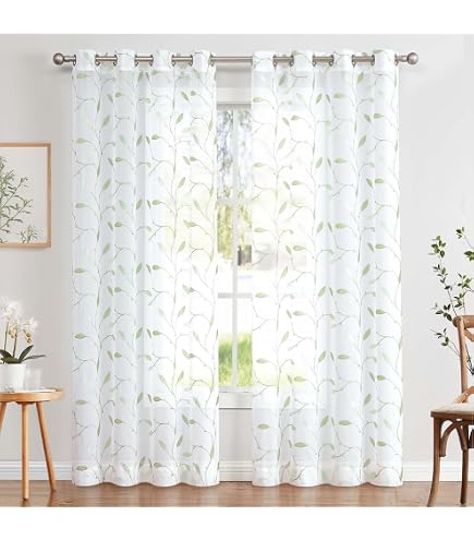 Rideaux Voilage MIULEE Motif Arbre - Lot De 2 140x245cm | Oeillets 4cm - Rose Et Blanc