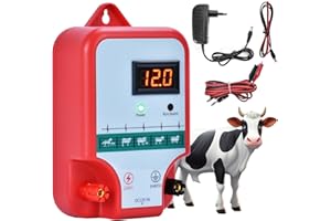 DKEVEU Electrificateur de clôture 15KM, électrificateur 12 V, clôture électrique avec affichage LED pour chevaux, poneys, moutons et élevage de volailles