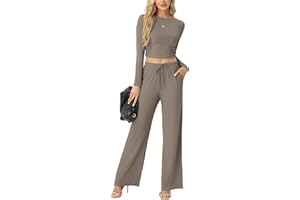 QIXING Trainingsanzug Damen Langarm Rundhalsausschnitt Hausanzug Weites Bein Hochgeschnittene Jogginghose Loungewear Set Jogginganzug