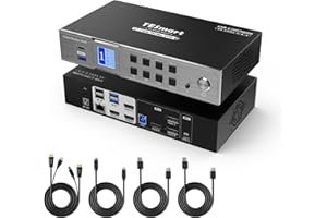 TESmart Switch KVM 2 PC 3 Monitor: HDMI, DisplayPort, USB-C (60W). Docking Station USB 3.0, 4K@60Hz, EDID, Audio & Microfono. Supporto Windows/Mac per Desktop e Laptop.