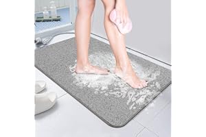 EZESO Alfombrilla de ducha antideslizante, multiusos, sin ventosa, textura suave, PVC, con drenaje para zonas húmedas, secado rápido (gris, 40 x 60 cm)