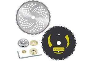 IRmm 9" x 20T Chainsaw Tooth Brush Blade & 10" x 80T Carbide Tip Brush Blade with Adapter for Cutter, Trimmer, Weed Eater (1" Arbor)