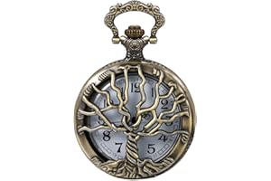 JewelryWe Orologio da tasca da Uomo Donna, Fiori e Farfalle,Albero della Vita,Colore Bronzo, Collana Ciondolo Ctena Lunga