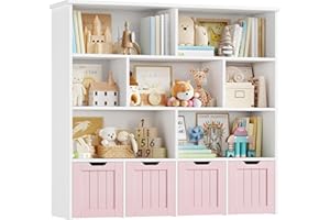 ‎FOREHILL FOREHILL Kinderregal mit Boxen auf Rollen, Kinderbücherregal mit mit 4 Ebenen, Kinderzimmer Möbel, Spielzeugregl, Aufbewahrungregal,Bücherregal für Kinder, Kinderschrank, Regal rosa 125.5x33x118cm