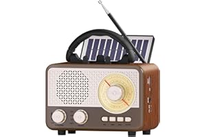 CAULIKINE Radio Portatil Pequeña FM/Am/SW Altavoz Bluetooth Retro Radio A Pilas Solar Regalo para Hombres, Mujeres, Parejas Regalos Cumpleaños Vintage con Reproductor USB/TF/AUX Altavoz con Soporte para Móvil