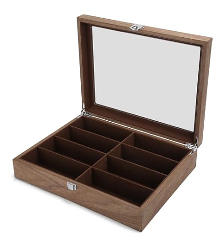 Houten Dubbellaags Glazen Vitrine Doos Organizer - 12 Slots, Decoratie voor Display en Opslag