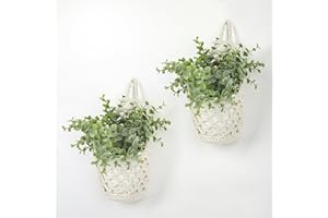 GRÜNARA Makramee Blumenampel, 2er Set Boho Deko Hängekörbe, Wandvasen & Hängeblumentöpfe, für drinnen & draußen, Garten, Balkon, Fenster, Wohnzimmer - Beige