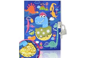 GINMLYDA Diario para Niños con Candado para Niños Diario de Lentejuelas Agitable con Dinosaurio 17.8 x 13 cm 160 Páginas a Rayas Secreto Cuaderno con Candado para 6,7,8,9,10,11,12 Edades Escritura y Dibujo