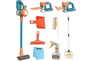 BAYMI Kinder Staubsauger, die wirklich funktioniert 9Pcs Aged 3+ Reinigung Set für Kleinkinder Spielzeug Cleaner Kinder Besen und Kehrblech Set Schrubber Bürsten Junge Mädchen Geschenke (950Blau)