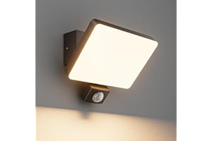 K-Bright 24W Luminaire exterieur avec detecteur de mouvement, Lumière extérieure angle d'éclairage réglable, 3000K lumière chaude Applique, IP65 Applique Murale(Noir)