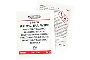 MG Chemicals 99,9 % Isopropylalkohol-Reinigungstücher, ca. 15 cm Länge x 12,5 cm Breite, Karton mit 50 Stück
