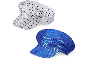 SAIIURV 2 Pack Sequin Hat Glitter Hat Cap Abba Hat for Women Girls, Disco Hat Cap Party Hats Flash Sequined Headwear for Adults, Abba Costume Accessories for Cosplay Festival Retro Party Hippie Disco