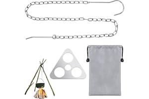 Heveer Griglia per Treppiede da Campeggio Piastra di Supporto per Falò in Acciaio Inossidabile con Catena Regolabile per All'aperto Pentole da Cucina Appese