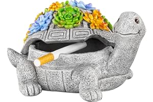 Grovind Cendrier d'extérieur avec couvercle Cendrier étanche sans fumée Avec jolie décoration de tortue Cendrier en résine pour cigarettes, maison, bureau, porche, terrasse, décoration