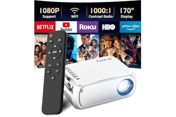 WiFi Mini Beamer, Mini Projector, WiFi Klein Beamer 1080P Unterstützt, Tragbarer Projektor, Heimkino Projektor mit Bildschirmspiegelung für Smartphone, Kompatibel mit TV Stick Tablet TV Box Games etc