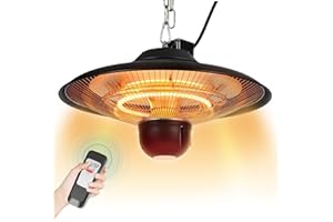 Fiqops Stufa a Infrarossi, riscaldatore da giardino esterno 2000W, catena, telecomando, riscaldatore a infrarossi per terrazza, balcone o gastronomia all'aperto, per esterno IP24 impermeabile