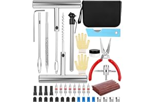 Hixava Kit de réparation de pneus de voiture, 71 pièces, kit de réparation de pneus de voiture, portable, avec 30 bandes de réparation pour motos, voitures, camping-cars, vélos, etc