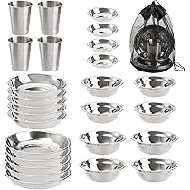 Odoland Piatti Acciaio E Posate Kit Per Campeggio 25-in-1 Con Piatti - Foto 3