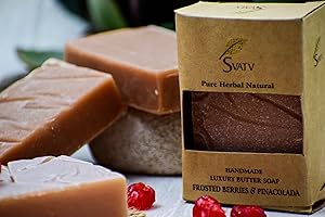 SVATV Handcrafted savon with natural, soothing herbs of Frosted berries Pinacolada, Moisturized skin - Traditional Ayurvedic Herbal Fresh body savon bars for Men & Women, all skin types - 100g