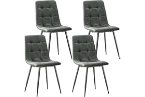 JIJIAN Set di 4 Sedie Sala da Pranzo, Sedie da Cucina in Tessuto Tecnologico, Sedie imbottite per Soggiorno con Gambe in Metallo Nero, Adatte per Sala da Pranzo, Sala d'attesa, Grigio Scuro