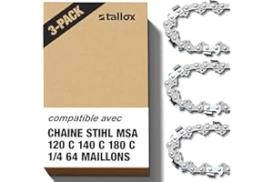 tallox Lot de 3 chaînes de tronçonneuse 1/4" 1,1 mm, 64 TG, 30 cm, version 2025, bras anti-retour, compatibles avec tronçonneuses STIHL MSA 60 MSA 70 MSA 120 MSA 140 MSA 160 MSA 200 MS 151
