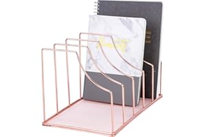 Simmer Stone File Sorter Organiser, 5 Section Magazine Holder Rack, Desktop Wire Book Stand for Mail, Paper, Documents, Folders, Recording and Desk Accessories, Rose Gold