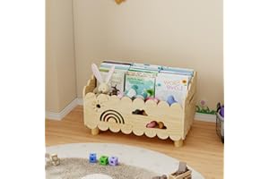 DUHARS Kinder Bücherregal Holz, Montessori Bücherregal Kinder, Bücherkiste Kinder für Leseecke, Babyzimmer, Kinderbücherregal, Bücherbank, Spielzeug Organizer Regal Kinderzimmer Aufbewahrung