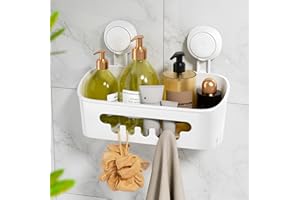 LEVERLOC Shower Caddy Suction Bathroom Storage Shelf Suction Shower Caddy Storage No Drilling Shampoo Holder Removable Powerful Bathroom for Shampoo Toiletries Kitchen Accessories，White