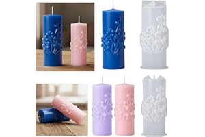 Hpmjz 2 Pcs Bell Orchid Pillar Candle Moulds for Candle Making, Cylinder Silicone Candle Moulds for Resin Casting Epoxy Mold, DIY Silicone Mould for Making Wax Candles, Soaps, Crafts(2 Size)