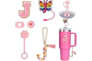 FIDWALL 6PCS Accesorios personalizados para la Copa stanley, fundas de pajitas stanley,decoración de iniciales stanley,pegatinas de letras Stanley cup,encanto de letras,apas de pajitas Stanley Cup (J)