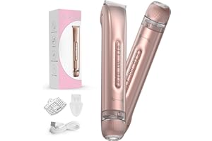 LAVREBU Elektrischer Bikinitrimmer für Damen, 2-in-1 Doppelkopf-Rasierer, IPX7 wasserdicht, nass und trocken, tragbare Rasierer für Haar, Gesicht, Augenbrauen, Schnurrbart, Bart, Arm, Bein, Mädchenrasierer