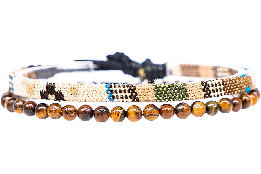 Made by Nami 2er Set Surfer-Armband Herren & Damen • 100% Wasserfest & Handmade • Perlen-Armband Boho Stoff-Armband • Sommer 