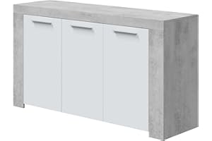 Habitdesign, Aparador, Buffet Moderno, Armario Auxiliar Comedor, Modelo Ambit, Color Blanco Artik y Gris Cemento, Medidas: 144 cm (Largo) x 42 cm (Fondo) x 80 cm (Alto)