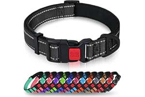 Taglory Collar Perro, Collar Nylon Reflectante Neopreno Forrado Ajustable para Perros Medianos, Negro