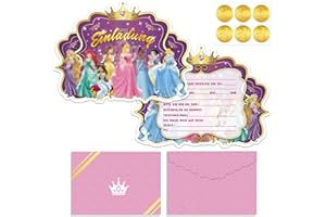 Crzyplea Prinzessin Einladungskarten Kindergeburtstag, Einladungskarten Geburtstag Madchen, 12 Deutsche Einladungskarten+12 Umschläge+12 Aufkleber, Partyeinladungen Einladungskarten Geburtstag