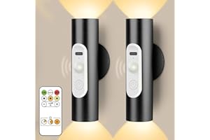 AMAGLE Magnetic Stick on Wall Lights Battery Operated, Wireless Wall Sconces Set of 2, Motion Sensor Night Light Indoor, USB Rechargeable Cordless with Remote Control, 3 Modes Dimmable, Black Aluminum