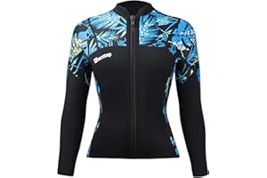 Owntop Chaqueta de Traje de Neopreno para Hombres/Mujeres - Tops De Traje de Neopreno de 2mm de Manga Larga con Cremallera Frontal para Buceo Surf Snorkel Natación