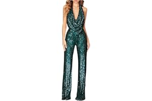 ENAAMIAZ Monopezzi e Tutine da Donna con Paillettes Scollo a V Elegante Collo Pieghettata Jumpsuit Senza Maniche Gamba Larga Larghi Comodi Cerimonia Cocktail Festa Tuta Intera Playsuit S-3XL