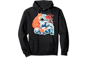 JAPANESE THE GREAT WAVE KANAGAWA JAPAN VINTAGE ART Renard japonais Kitsune - Grande vague Kanagawa - Art vintage japonais Sweat à Capuche