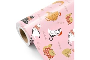 RUSPEPA Papel De Regalo Navideño Con Diseño De Gato - Mini Rollo - 43,2 Cm X 5 M - Adorable Papel De Regalo Con Diseño De Gatitos Para Y Fiestas.