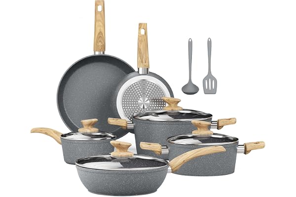 Kitchen Academy Batterie de Cuisine Induction 12 Pièces, Lot de Poêles et Casseroles Antiadhésives avec Couvercles