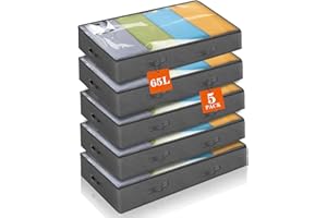 Withosent 5 Stück Unterbettkommode 65L, Unterbett Aufbewahrungsbox Vliesstoff Faltbare Aufbewahrungstasche Kleideraufbewahrung mit Klarem Fenster für Bettdecken Kleidung Bettzeug Decken Kissen