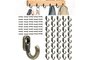 CAIHINIER Pack of 40 mini hooks for screwing, vintage hooks, small hooks, 16 x 13 mm, antique key hooks, bronze single hooks, small coat hooks for screwing, for jewellery, bags, towels, bathroom
