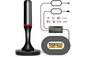 QGCLEARSO DVB-T/DVB-T2 HD Antenne TV-Zimmerantenne für Smart-TVs, unterstützt 4K- und 1080P-Kanäle, verfügt über EIN 10 Fuß langes Kabel, einen starken Magnetfuß und bietet 360°-HD-Empfang.