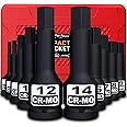 KIRXST 1/2 Inch Impact Hex Bit Socket Set, 5mm - 19mm, 10 Piece 1/2" Drive Impact Allen Bit Socket Set