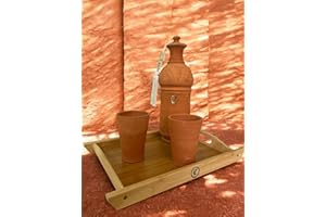 ZAYTI JARRE EN TERRE CUITE : UNE MANIÈRE NATURELLE DE PURIFIER VOTRE EAU - ENSEMBLE COMPLET AVEC 2 TASSES ET UN PLATEAU EN BOIS INCLUS, CAPACITÉ DE : 2l +ou - LITRES.