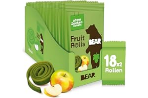 ‎BEAR BEAR Fruchtrollen Apfel | 100% Natürliche Inhaltsstoffe | Ohne Zusatz von Zucker | Gesunder Snack für Kinder & Erwachsene | 18 Beutel x 20g | 360g
