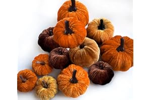 Mauts 12Pcs Autumn Thankgiving Decorations Artificial Pumpkins Total of 3 Autumn Faux Velvet Foam Pumpkin Table Ornament for Fall Harvest Thanksgiving Party Table Decor (Rustic Fall Color 2)
