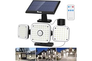 BLEWANDY Luce Solare Led Esterno, 112 LED Lampada Solare con Sensore di Movimento, 3 Teste Regolabili Lampada Solare da Esterno 3 Modalità con Telecomando, IP65 Impermeabile 270° Illuminazione, con Cavo da 5m
